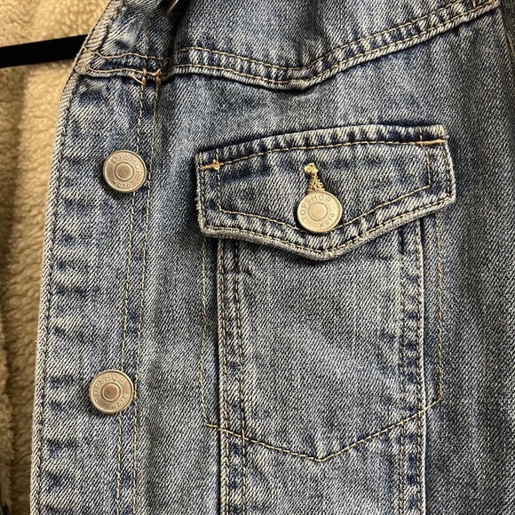 Topshop Light Wash Moto Borg Sherpa Lined Denim Jacket - Picture 2 of 6